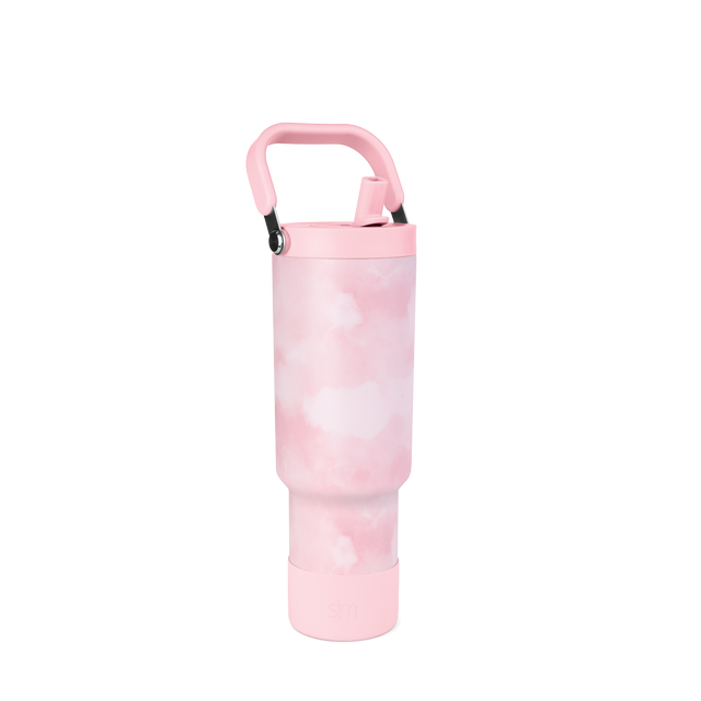 Soft pink tie-dye patterned product with white cloud-like watercolor effect creating organic mottled texture throughout