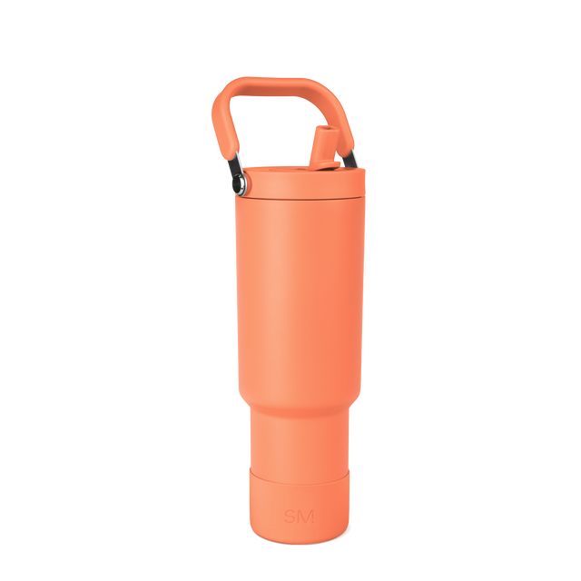 Coral orange water bottle with black accents, TRPV-SCH-40-CLM-M model