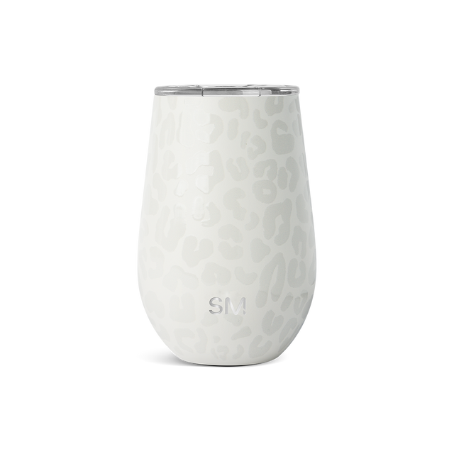 White and cream insulated drinkware with textured surface and stainless steel lid