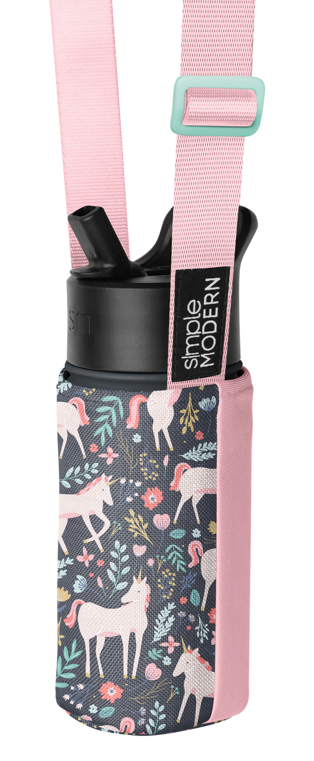 Soft pink bottle holder with adjustable straps in pale ballet pink and saturated candy pink exterior panel