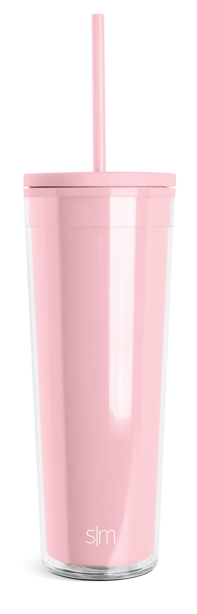 Tall cylindrical tumbler with soft pastel pink upper section and clear glass base, slightly tapered sides