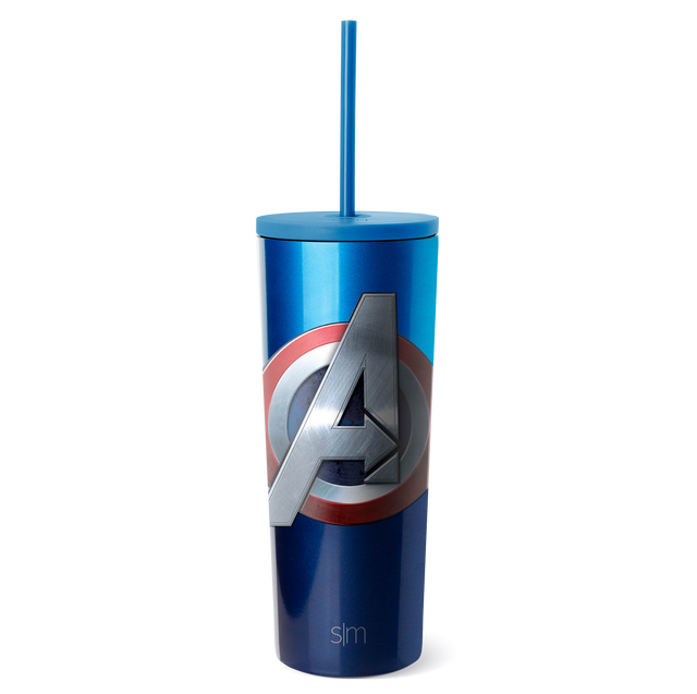 Blue ombre tumbler with color-blocked design transitioning from bright blue at top to navy blue at bottom, featuring a circular emblem at center.