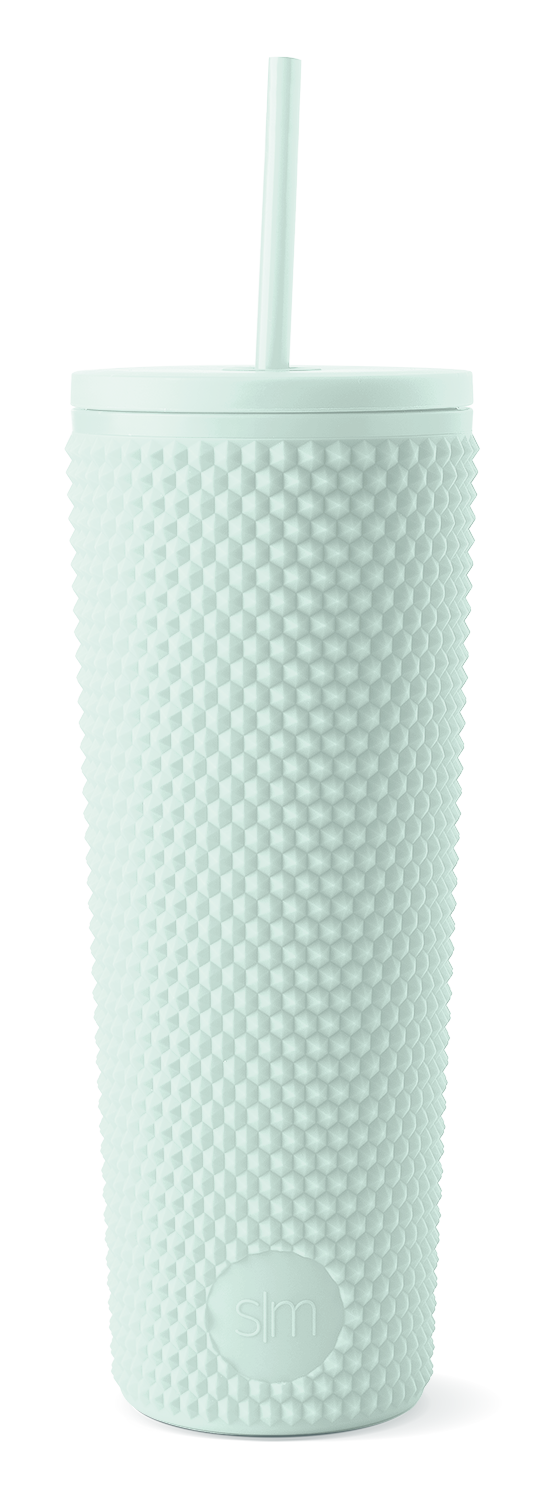 Pale mint green tumbler with white background