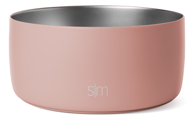 Mauve ceramic bowl with matte exterior and brushed stainless steel metallic interior with subtle sheen