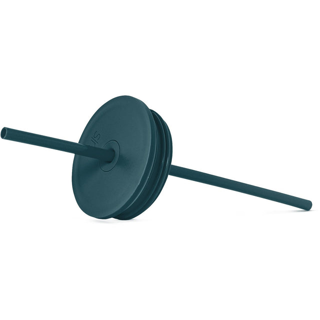 Reusable straw in deep teal color displayed against neutral background with close-up detail of the product's texture and design.