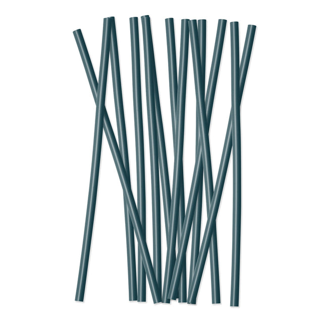 Collection of muted teal-green straws with a dusty, desaturated finish arranged together, displaying a calm and modern aesthetic against a neutral background.