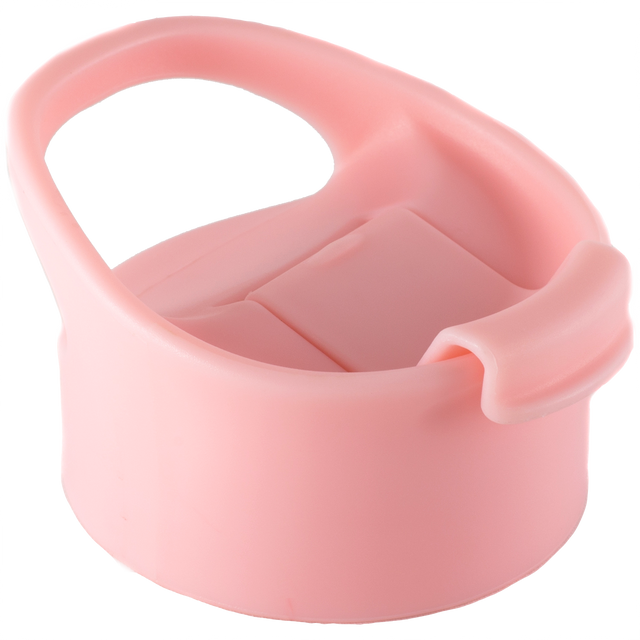 Soft pink cylindrical container with matching curved handle and rim, featuring pale blush tones on the body transitioning to deeper rose and coral pink accents on a white background.