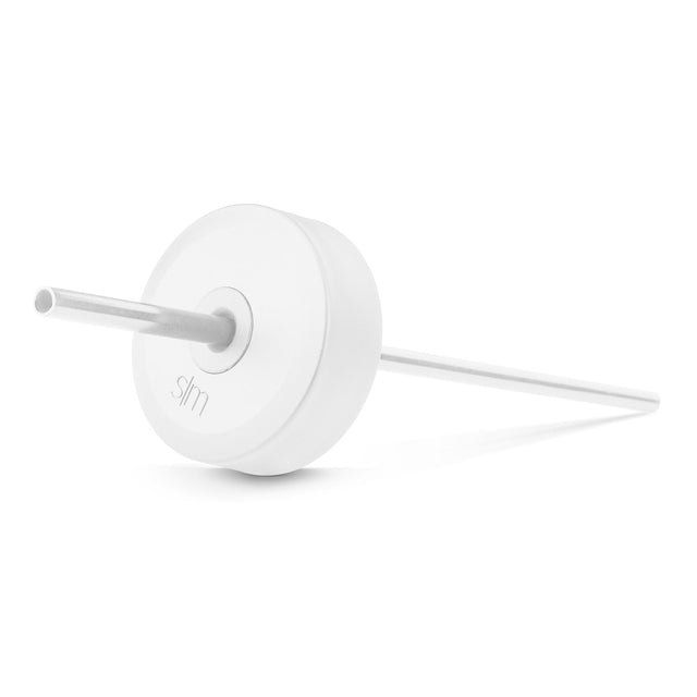 White cylindrical SM lid with light gray metallic elements on white and light gray background
