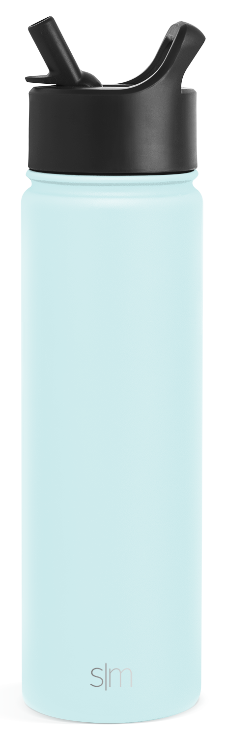 Light seafoam blue cylindrical water bottle with mint green lower two-thirds and contrasting upper section, featuring a secure cap design for hydration on-the-go.