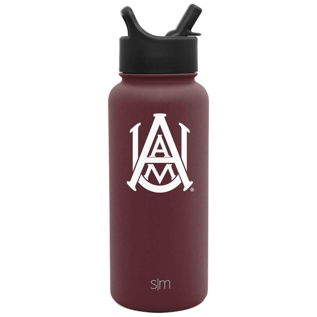 Deep burgundy water bottle with matte black cap and straw system