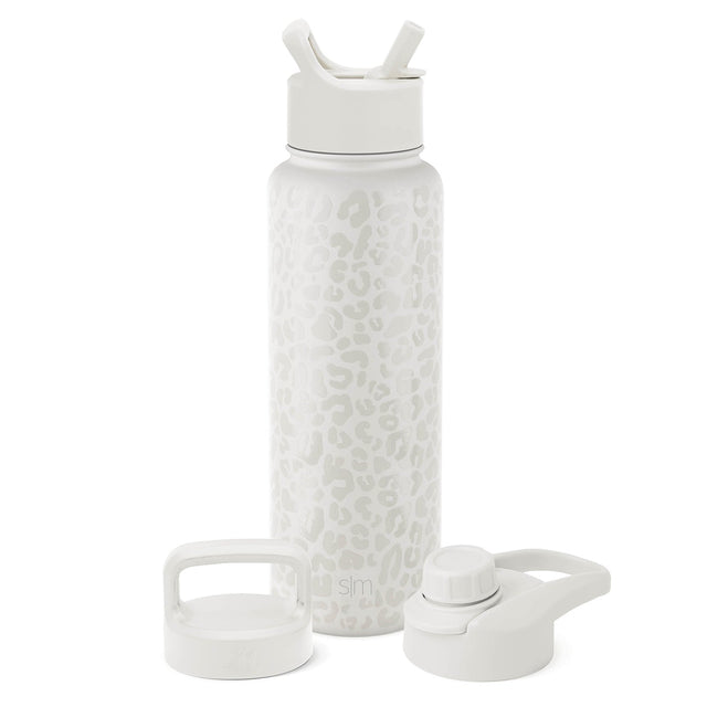 White stainless steel water bottle with protective sleeve and cap, displayed against white background
