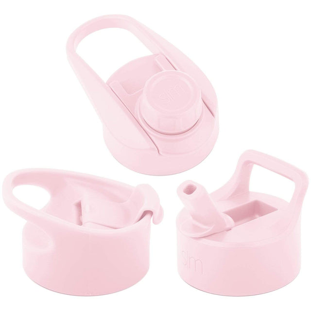 Simple Modern Summit water bottle lid 3-pack in blush pink, featuring flip lid with handle, insulated straw lid, and insulated chug lid