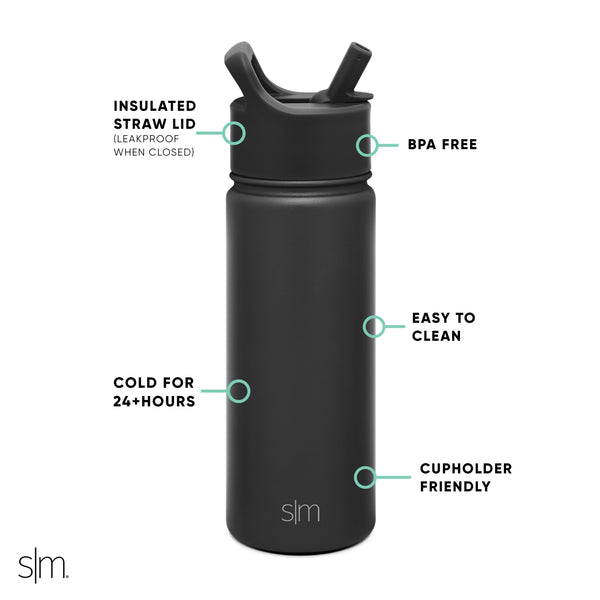 Midnight Black Summit Water Bottle with Straw Lid Summit Water Bottle with Straw Lid - 18oz